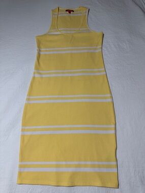 Guess Yellow and White Striped Midi Tank Dress